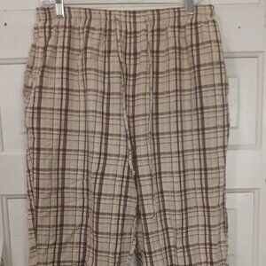 Womans BLAIR Large Capris Short Pants Drawstring Brown and Beige Plaid Pull-On